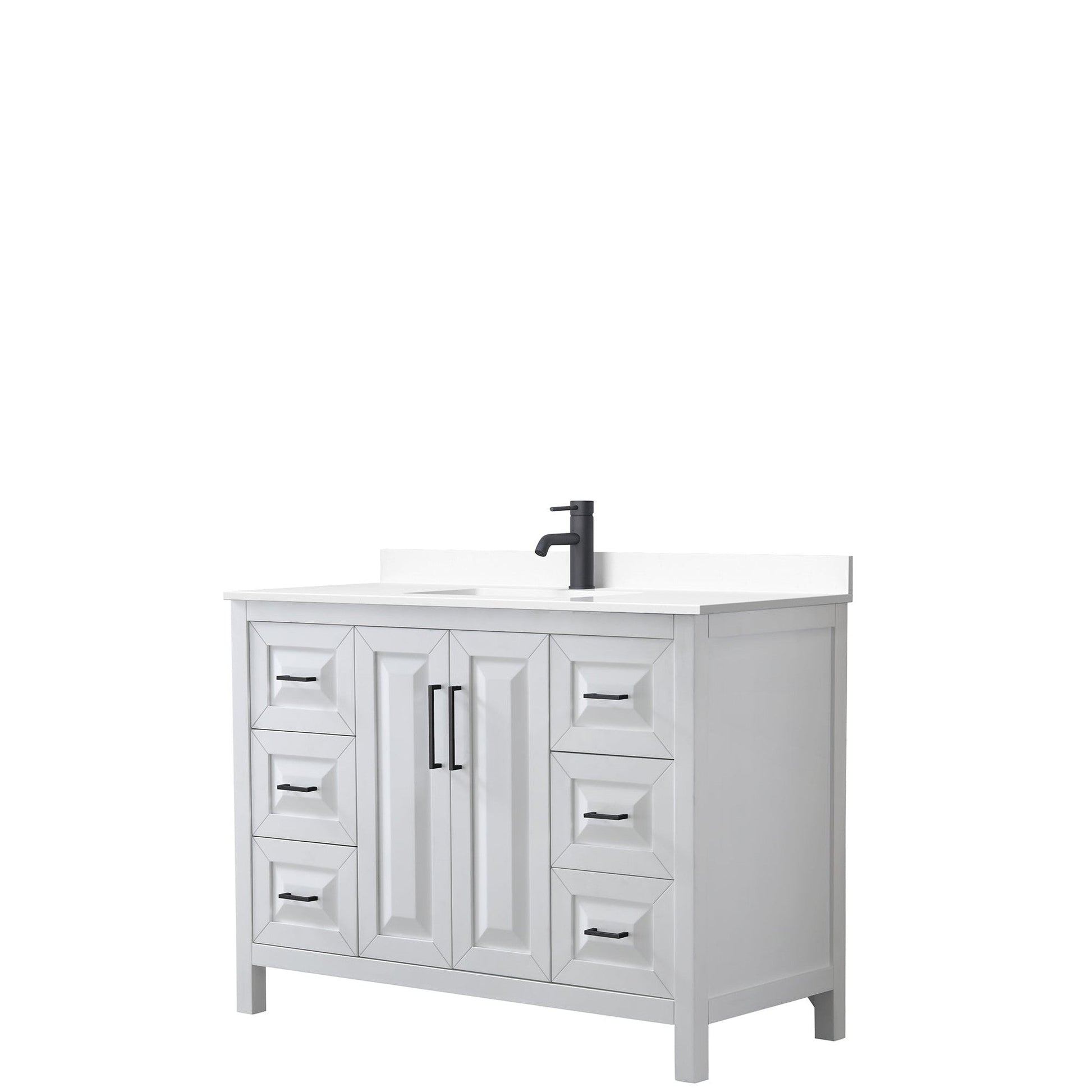 Daria 48" Single Bathroom Vanity in White, White Cultured Marble Countertop, Undermount Square Sink, Matte Black Trim