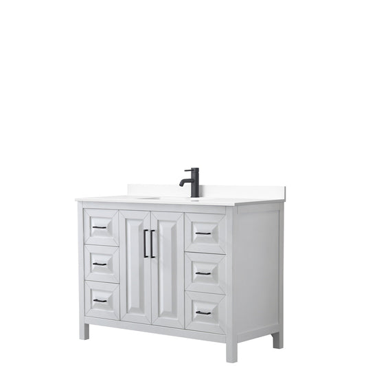 Daria 48" Single Bathroom Vanity in White, White Cultured Marble Countertop, Undermount Square Sink, Matte Black Trim