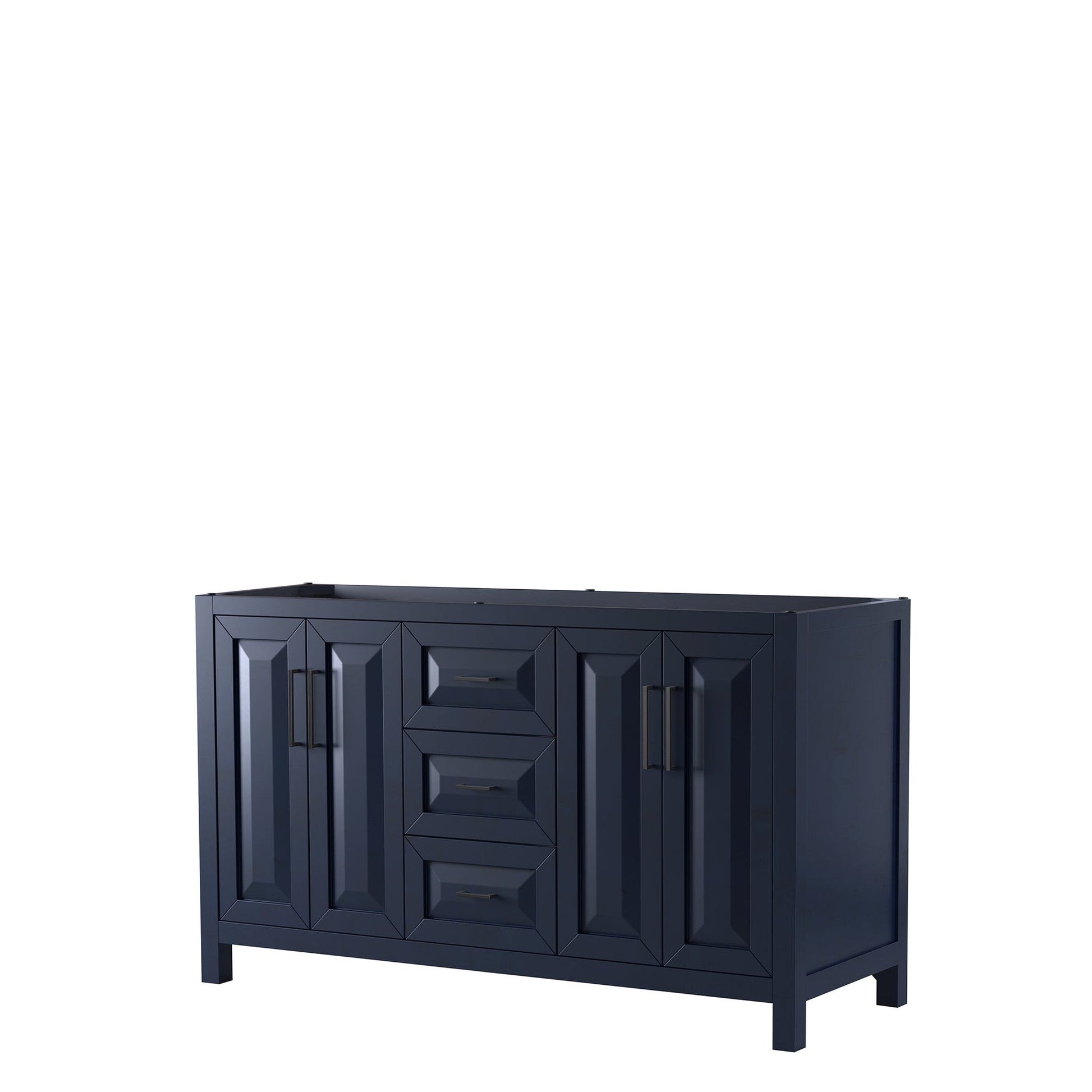 Daria 60" Double Bathroom Vanity in Dark Blue, No Countertop, No Sink, Matte Black Trim