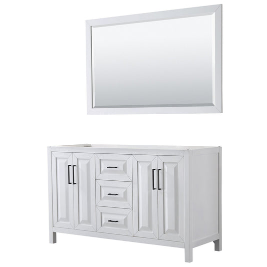 Daria 60" Double Bathroom Vanity in White, No Countertop, No Sink, Matte Black Trim, 58" Mirror