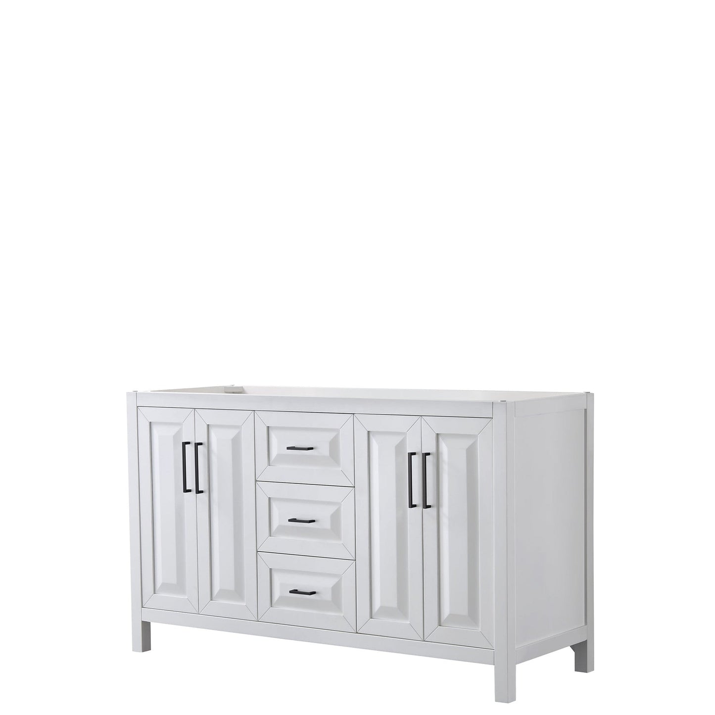 Daria 60" Double Bathroom Vanity in White, No Countertop, No Sink, Matte Black Trim