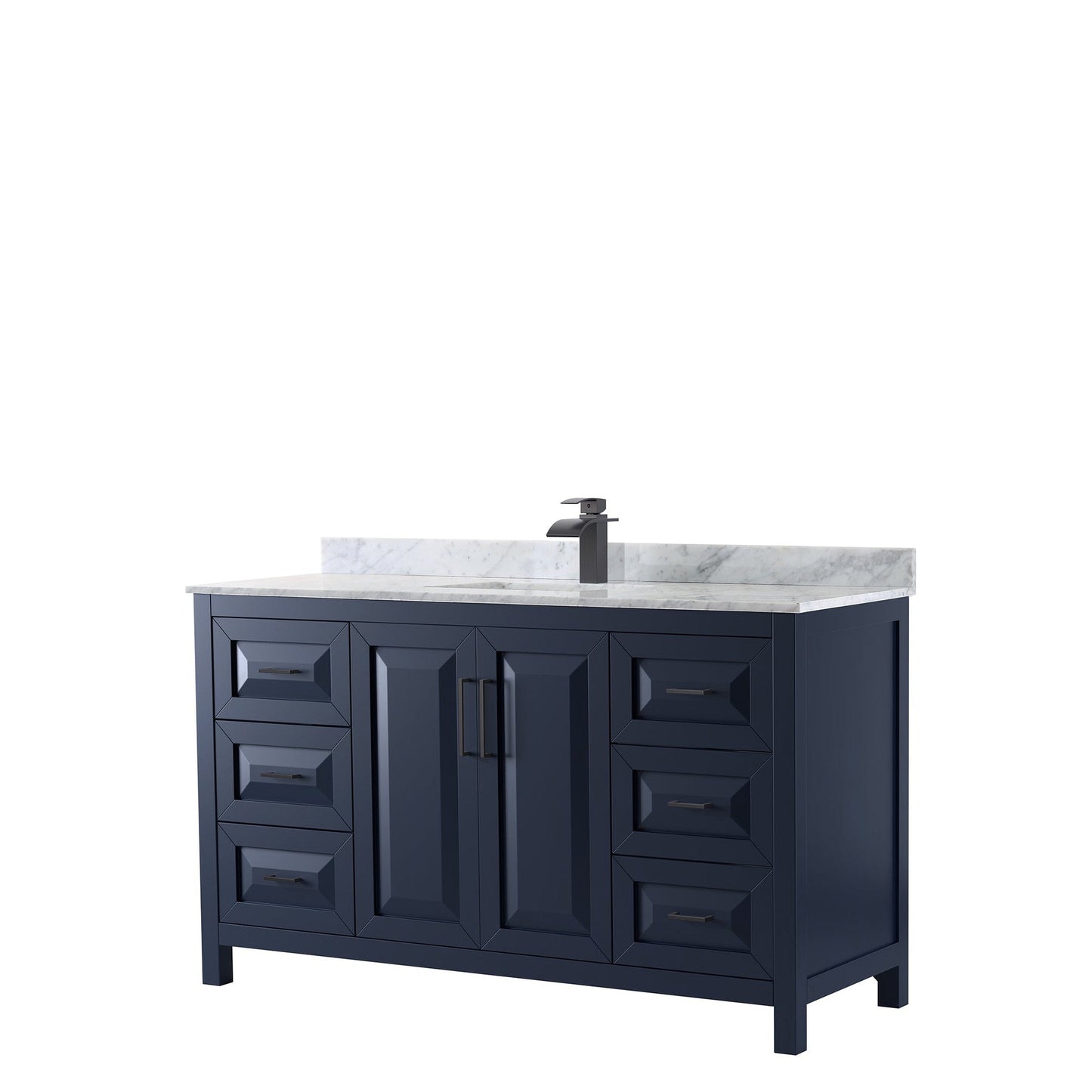 Daria 60" Single Bathroom Vanity in Dark Blue, White Carrara Marble Countertop, Undermount Square Sink, Matte Black Trim