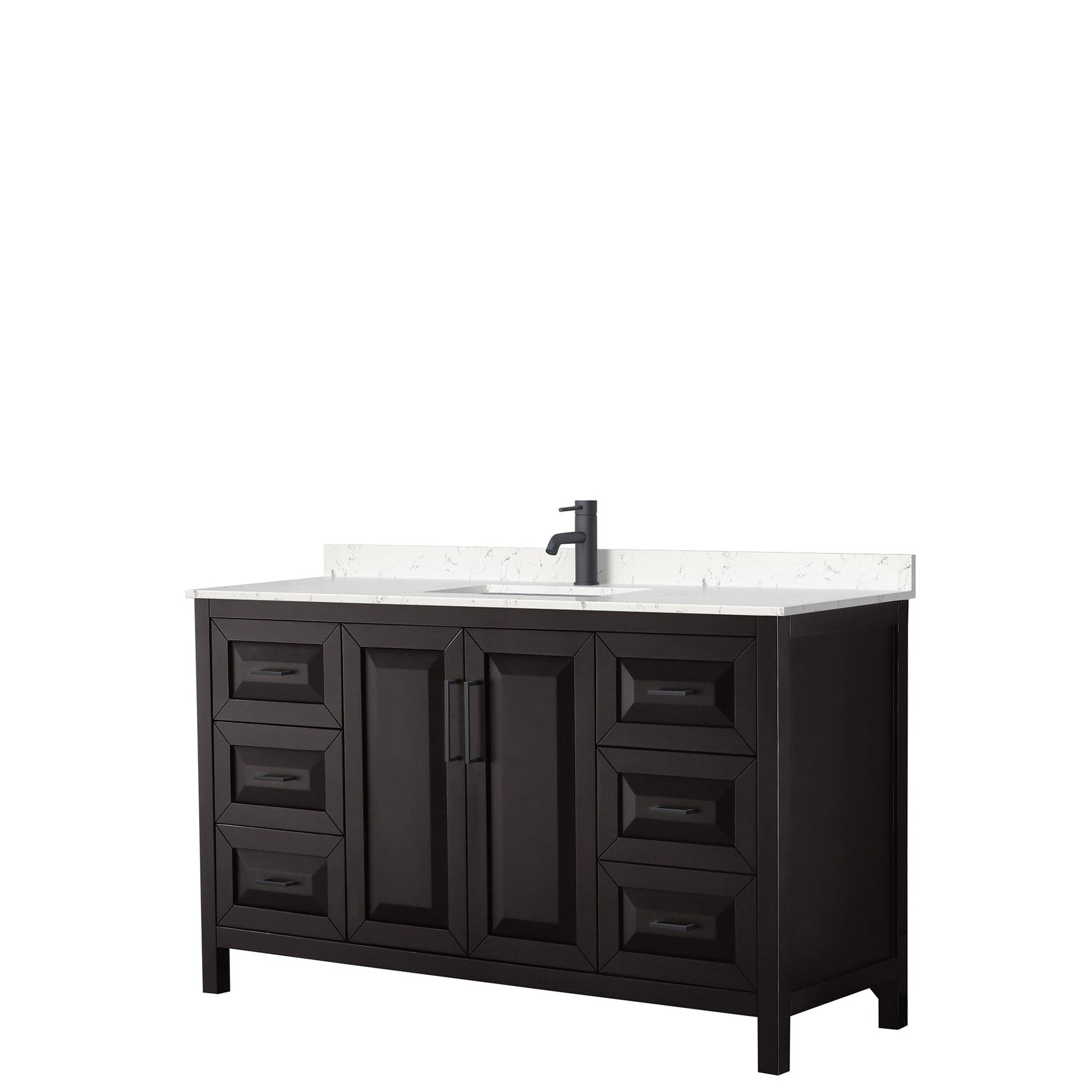 Daria 60" Single Bathroom Vanity in Dark Espresso, Carrara Cultured Marble Countertop, Undermount Square Sink, Matte Black Trim