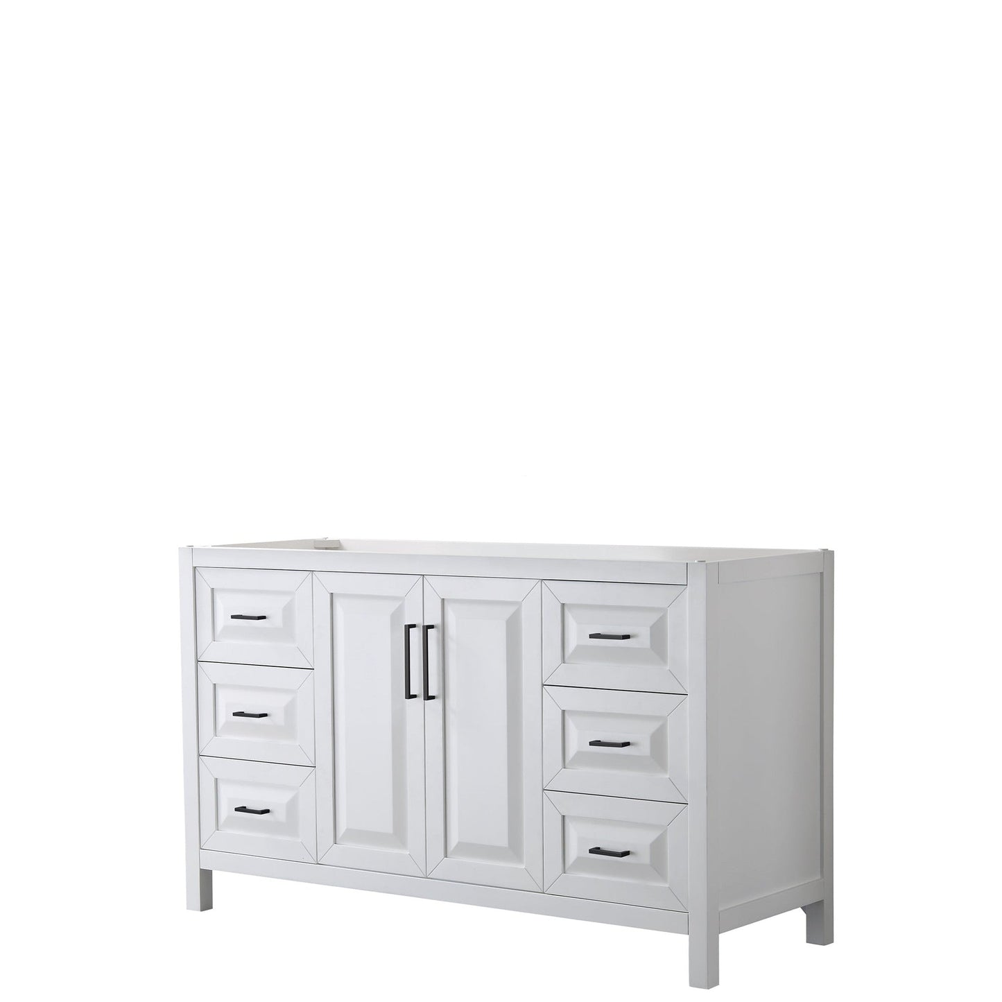 Daria 60" Single Bathroom Vanity in White, No Countertop, No Sink, Matte Black Trim