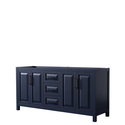 Daria 72" Double Bathroom Vanity in Dark Blue, No Countertop, No Sink, Matte Black Trim