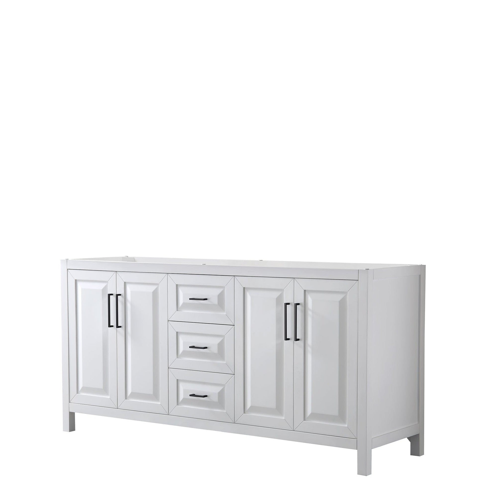 Daria 72" Double Bathroom Vanity in White, No Countertop, No Sink, Matte Black Trim