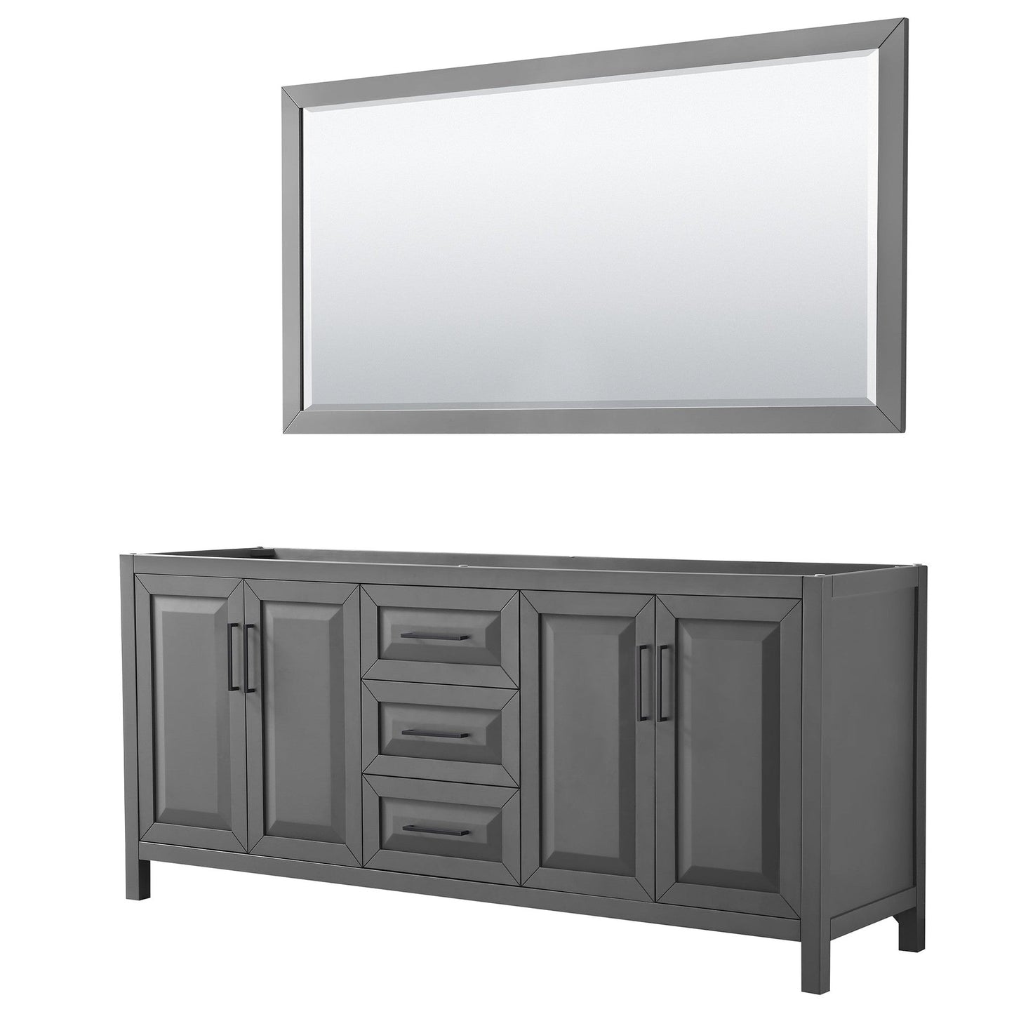 Daria 80" Double Bathroom Vanity in Dark Gray, No Countertop, No Sink, Matte Black Trim, 70" Mirror