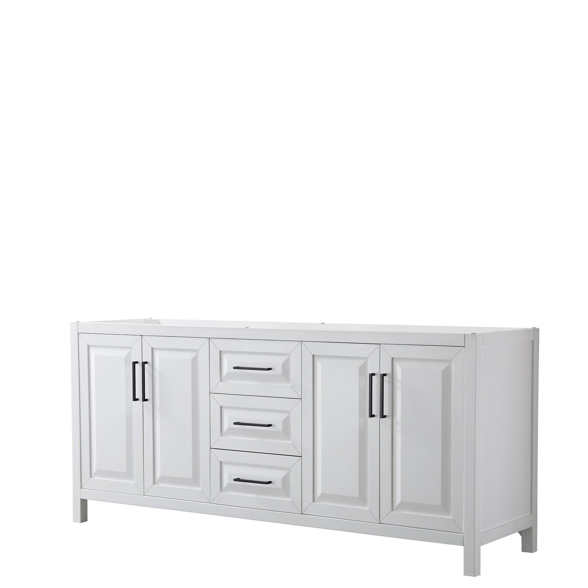 Daria 80" Double Bathroom Vanity in White, No Countertop, No Sink, Matte Black Trim