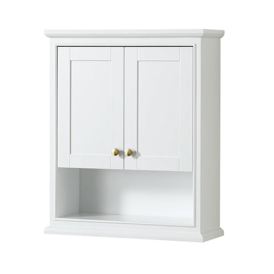 Deborah 25" Over-the-Toilet Bathroom Wall-Mounted Storage Cabinet in White With Brushed Gold Trim