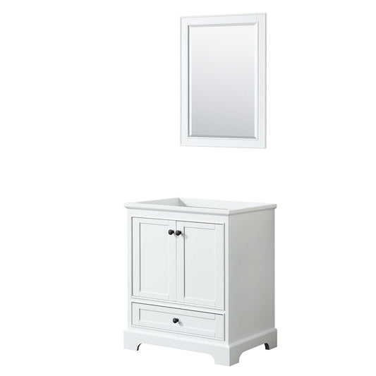 Deborah 30" Single Bathroom Vanity in White, No Countertop, No Sink, Matte Black Trim, 24" Mirror
