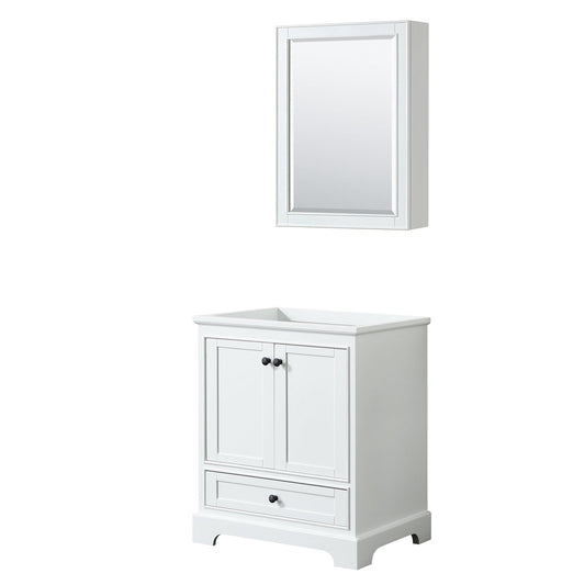 Deborah 30" Single Bathroom Vanity in White, No Countertop, No Sink, Matte Black Trim, Medicine Cabinet