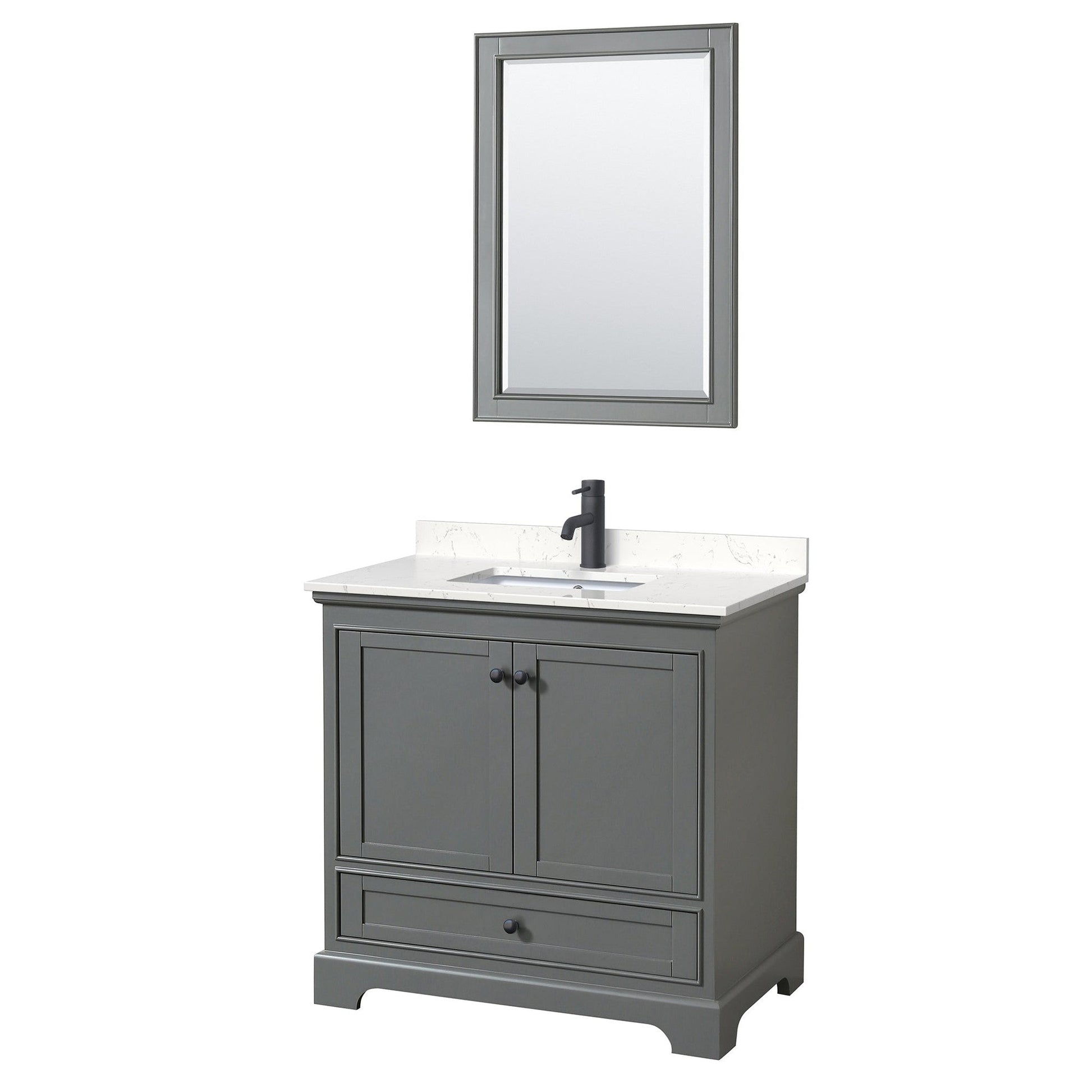 Deborah 36" Single Bathroom Vanity in Dark Gray, Carrara Cultured Marble Countertop, Undermount Square Sink, Matte Black Trim, 24" Mirror