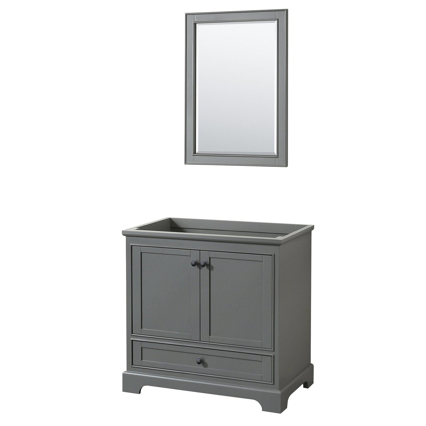 Deborah 36" Single Bathroom Vanity in Dark Gray, No Countertop, No Sink, Matte Black Trim, 24" Mirror