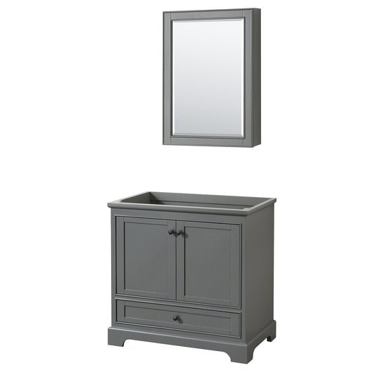 Deborah 36" Single Bathroom Vanity in Dark Gray, No Countertop, No Sink, Matte Black Trim, Medicine Cabinet