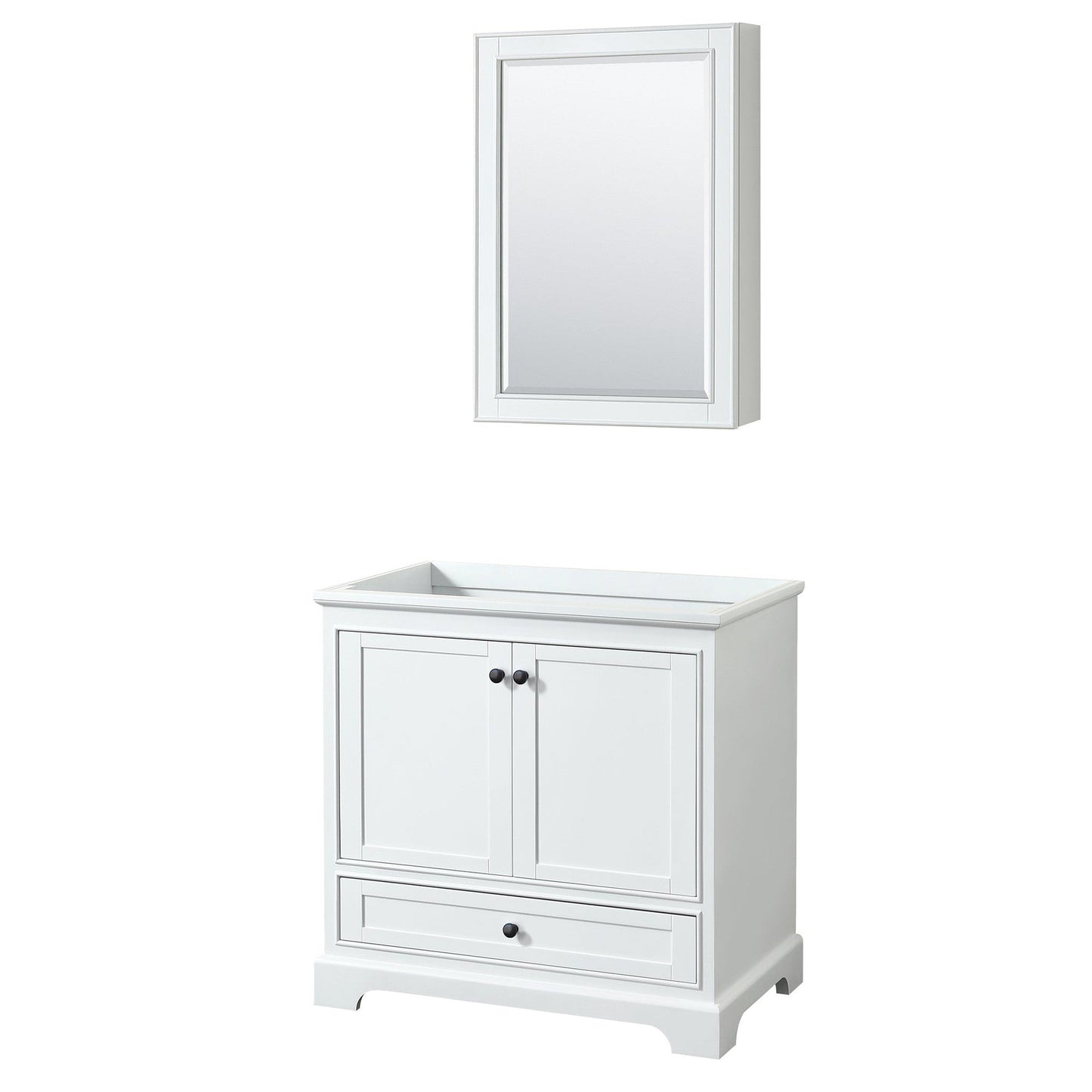 Deborah 36" Single Bathroom Vanity in White, No Countertop, No Sink, Matte Black Trim, Medicine Cabinet