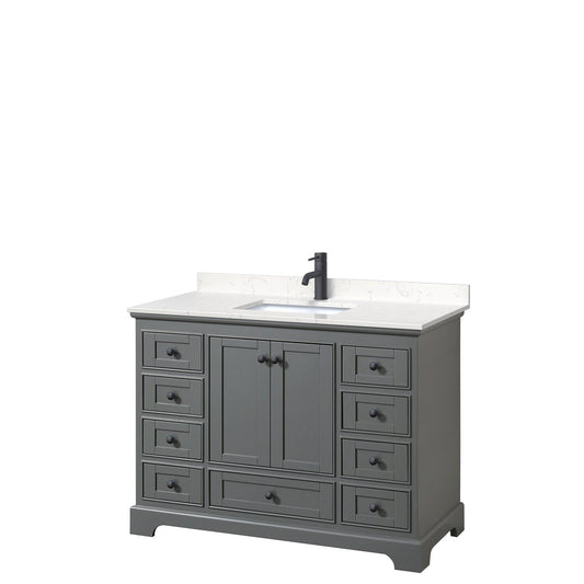Deborah 48" Single Bathroom Vanity in Dark Gray, Carrara Cultured Marble Countertop, Undermount Square Sink, Matte Black Trim