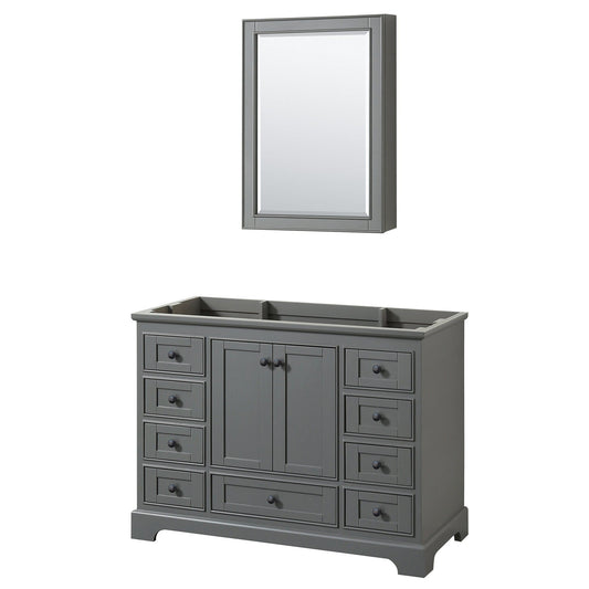Deborah 48" Single Bathroom Vanity in Dark Gray, No Countertop, No Sink, Matte Black Trim, Medicine Cabinet