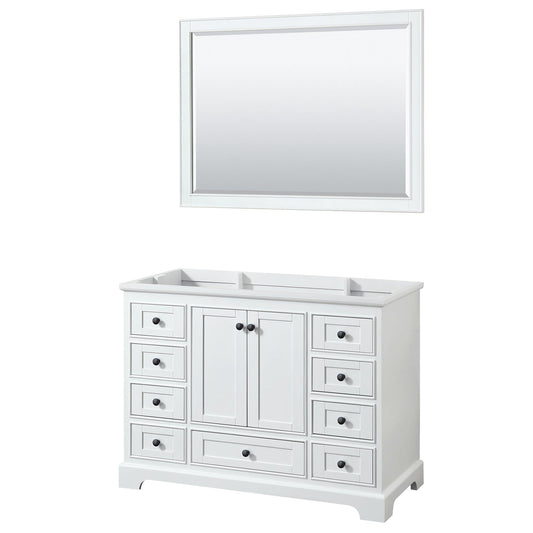 Deborah 48" Single Bathroom Vanity in White, No Countertop, No Sink, Matte Black Trim, 46" Mirror