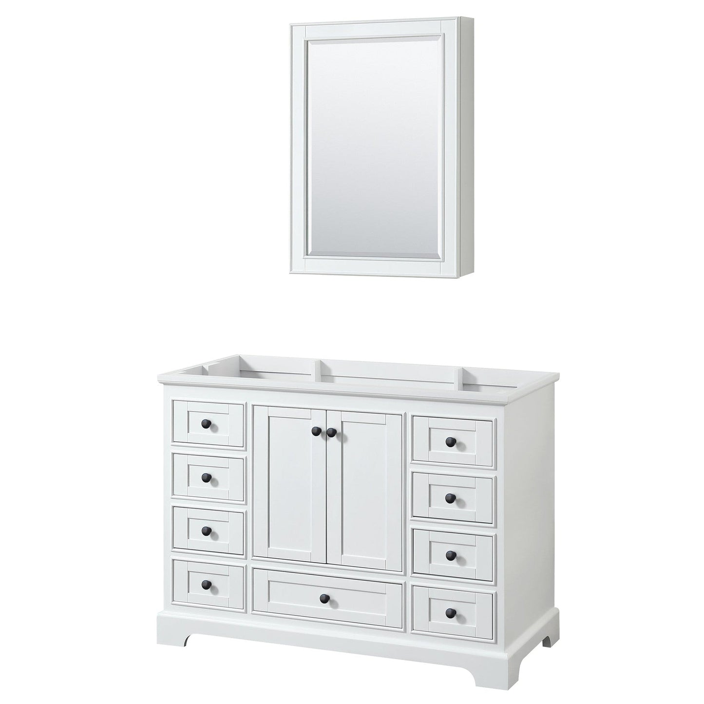 Deborah 48" Single Bathroom Vanity in White, No Countertop, No Sink, Matte Black Trim, Medicine Cabinet
