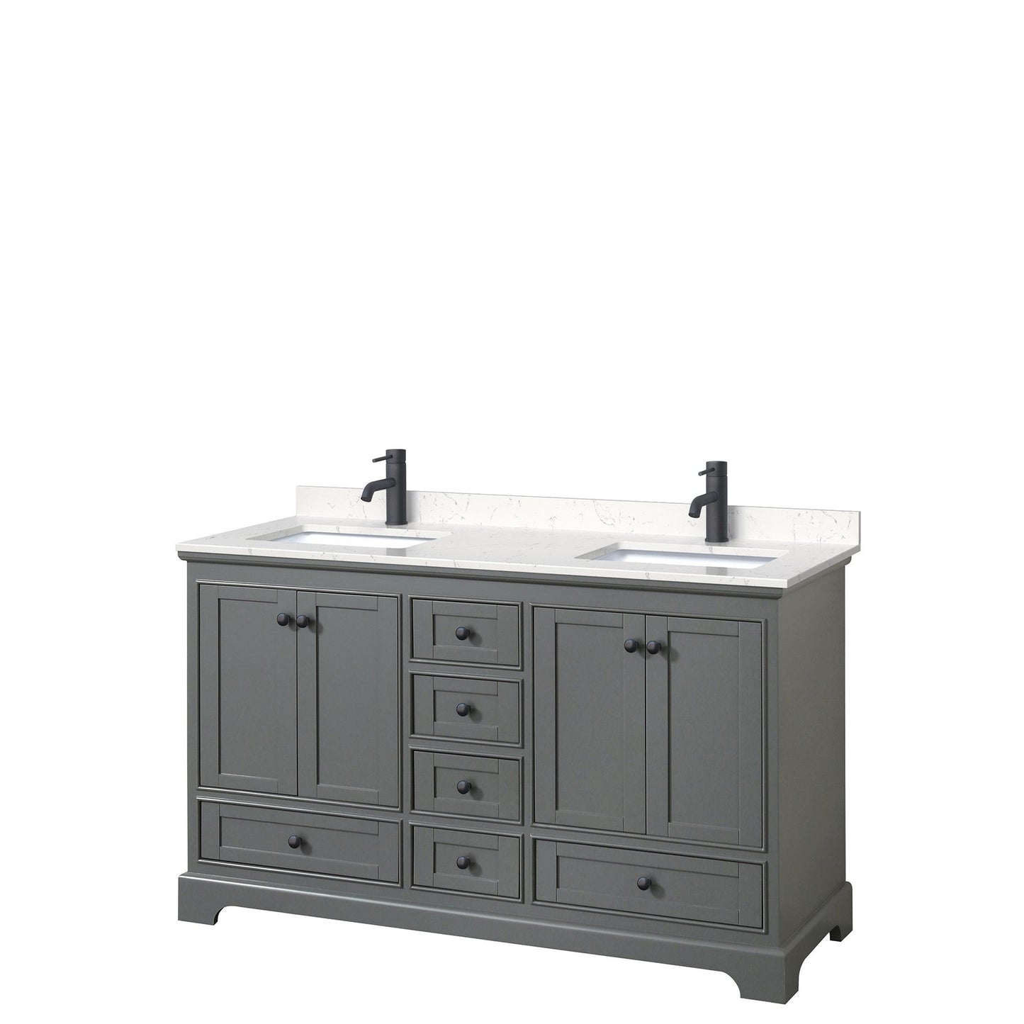 Deborah 60" Double Bathroom Vanity in Dark Gray, Carrara Cultured Marble Countertop, Undermount Square Sinks, Matte Black Trim