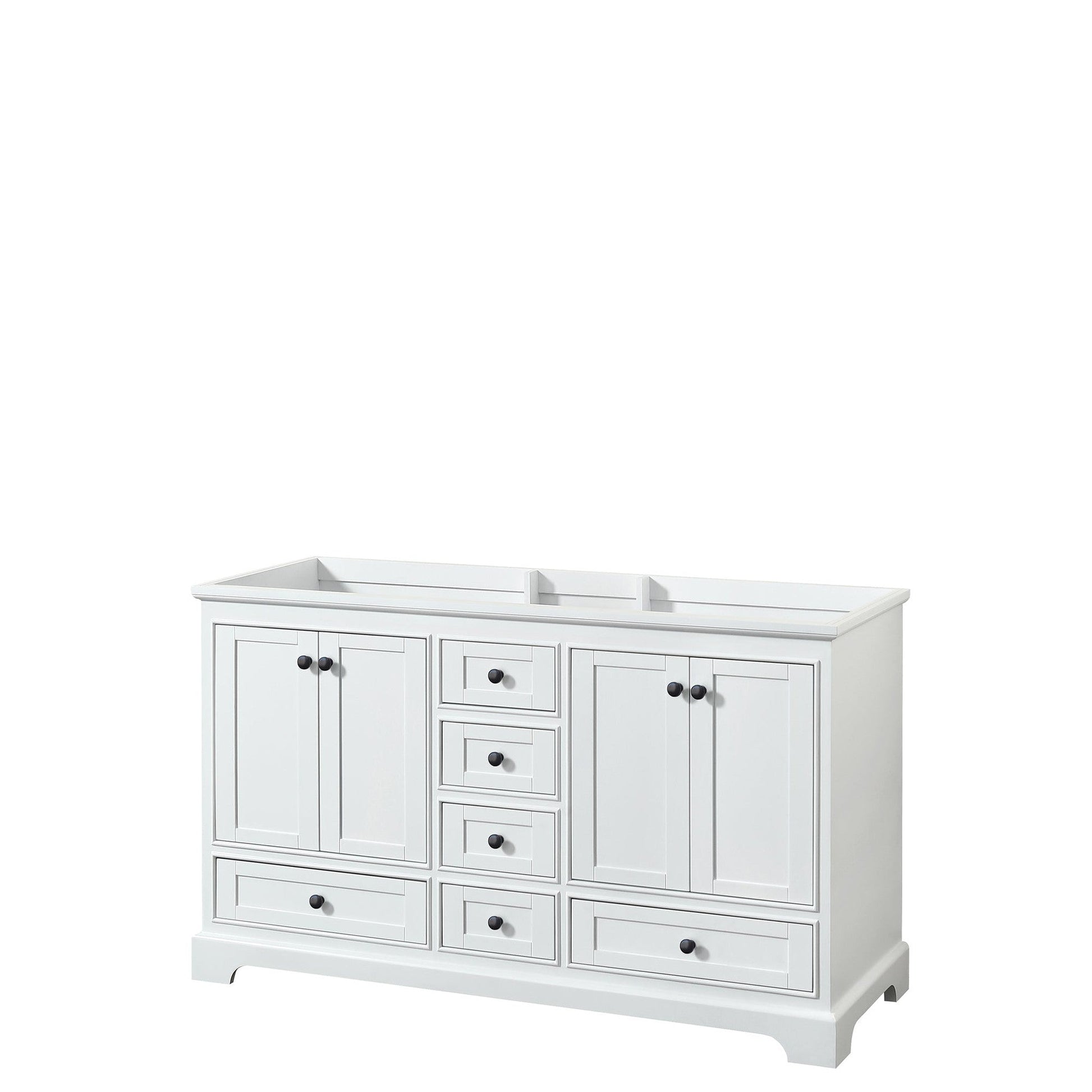 Deborah 60" Double Bathroom Vanity in White, No Countertop, No Sinks, Matte Black Trim