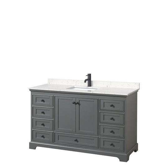 Deborah 60" Single Bathroom Vanity in Dark Gray, Carrara Cultured Marble Countertop, Undermount Square Sink, Matte Black Trim