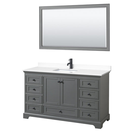 Deborah 60" Single Bathroom Vanity in Dark Gray, White Cultured Marble Countertop, Undermount Square Sink, Matte Black Trim, 58" Mirror