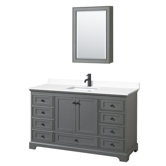 Deborah 60" Single Bathroom Vanity in Dark Gray, White Cultured Marble Countertop, Undermount Square Sink, Matte Black Trim, Medicine Cabinet