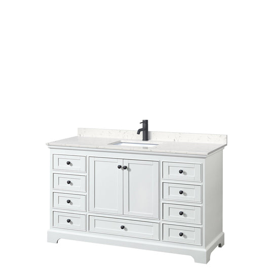 Deborah 60" Single Bathroom Vanity in White, Carrara Cultured Marble Countertop, Undermount Square Sink, Matte Black Trim