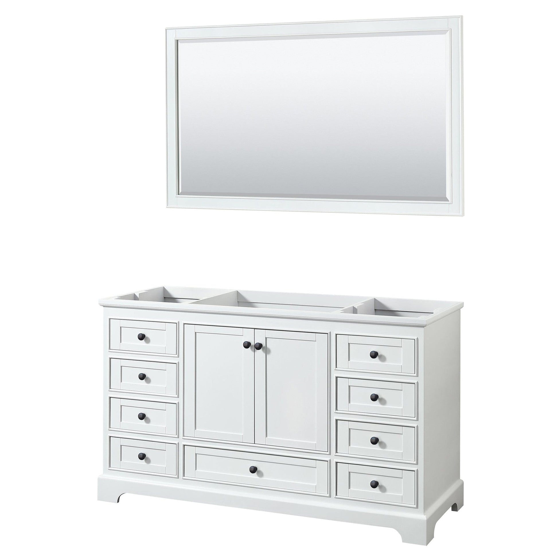Deborah 60" Single Bathroom Vanity in White, No Countertop, No Sink, Matte Black Trim, 58" Mirror