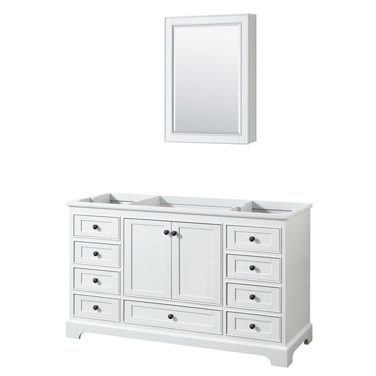 Deborah 60" Single Bathroom Vanity in White, No Countertop, No Sink, Matte Black Trim, Medicine Cabinet