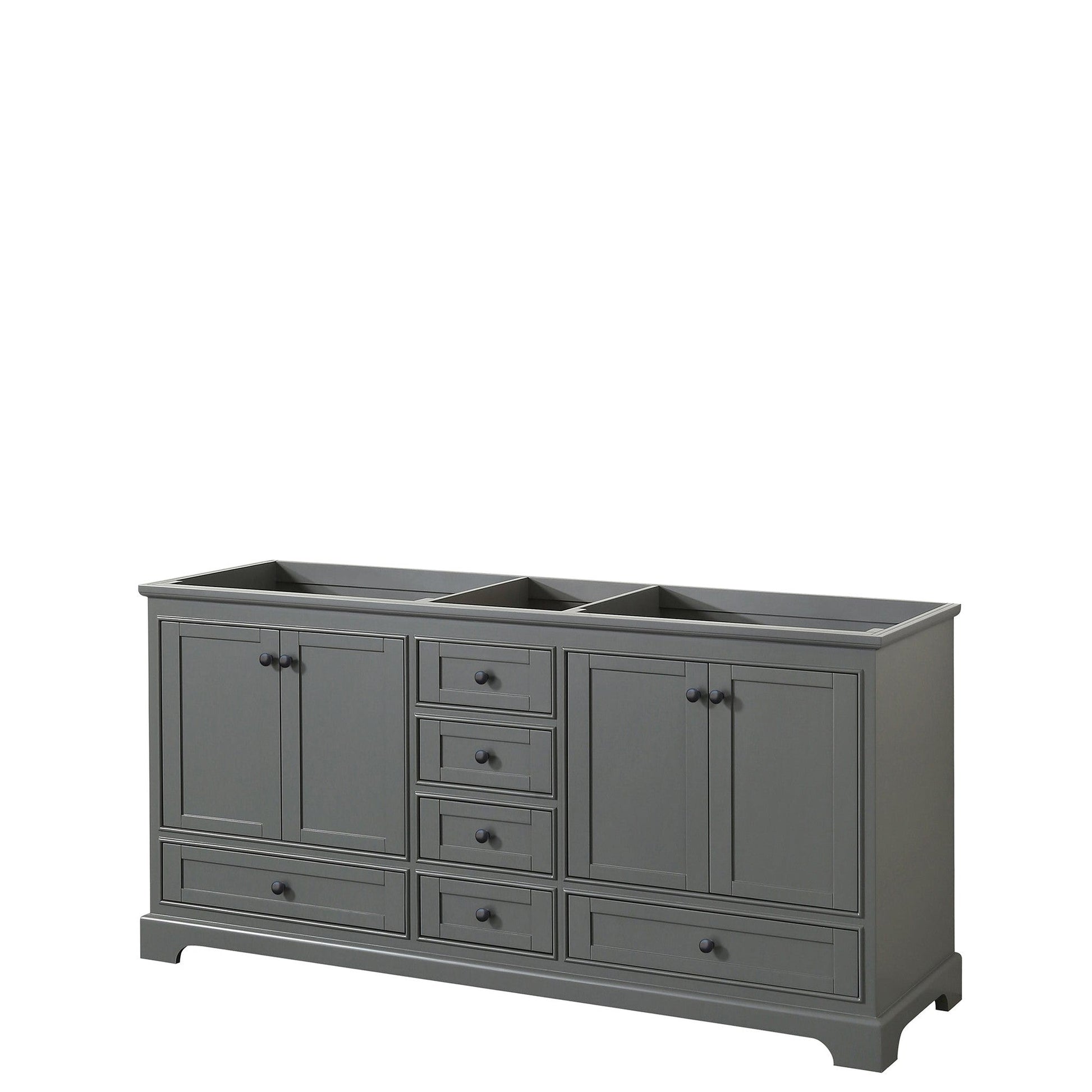 Deborah 72" Double Bathroom Vanity in Dark Gray, No Countertop, No Sinks, Matte Black Trim