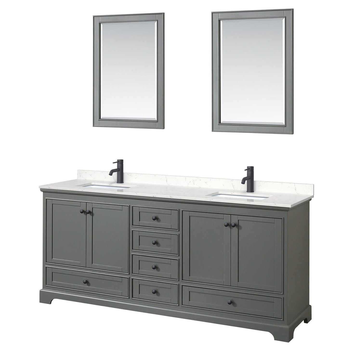 Deborah 80" Double Bathroom Vanity in Dark Gray, Carrara Cultured Marble Countertop, Undermount Square Sinks, Matte Black Trim, 24" Mirrors