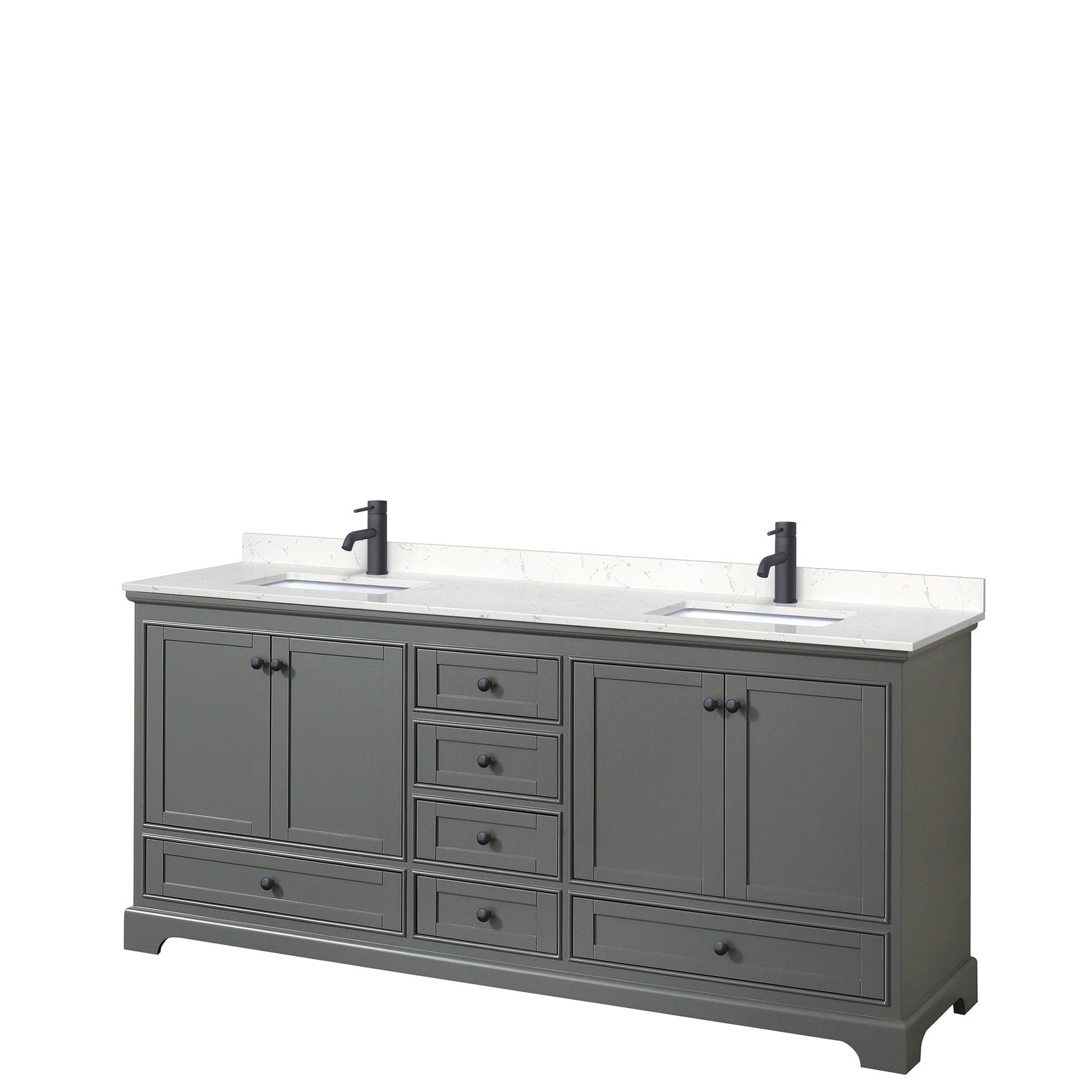 Deborah 80" Double Bathroom Vanity in Dark Gray, Carrara Cultured Marble Countertop, Undermount Square Sinks, Matte Black Trim