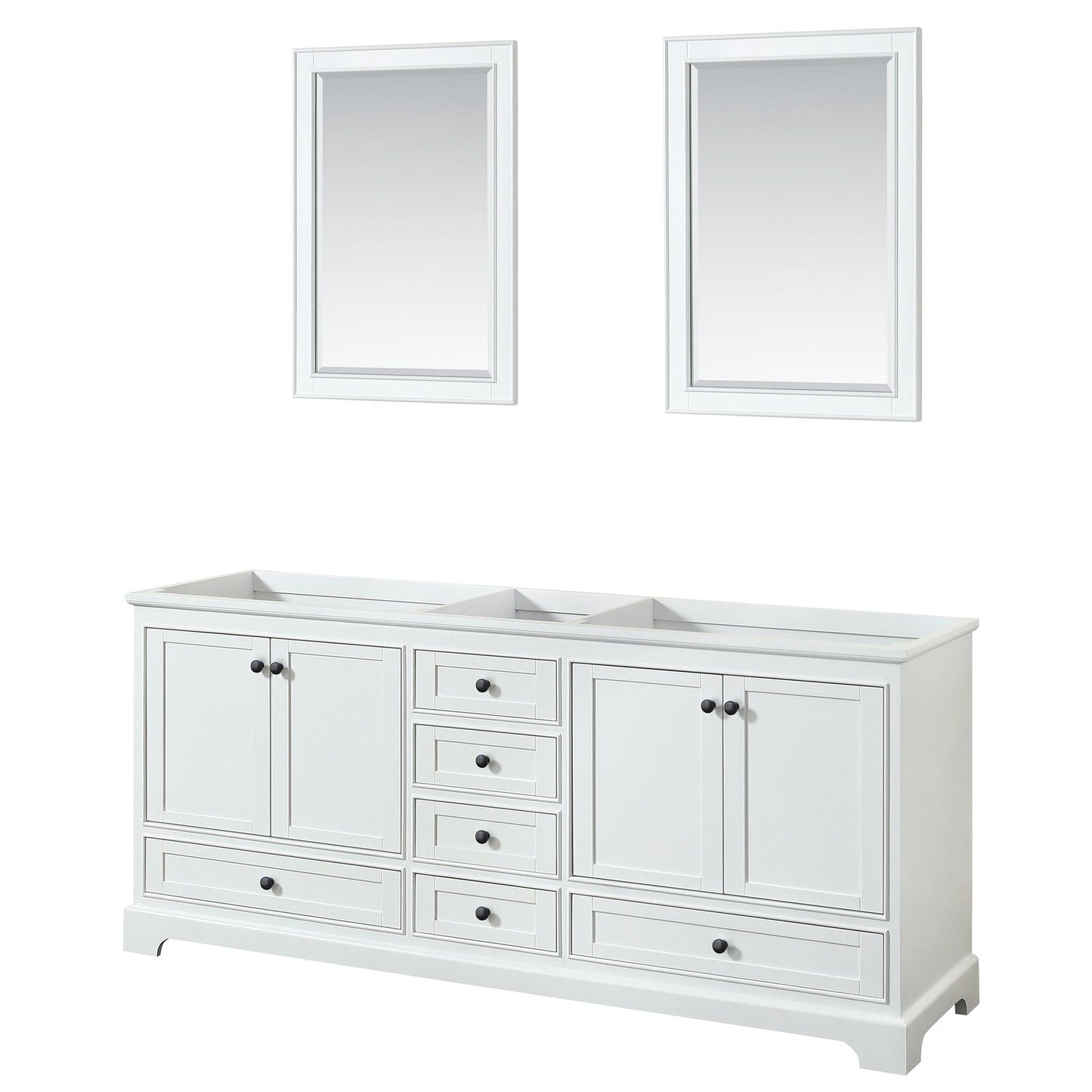 Deborah 80" Double Bathroom Vanity in White, No Countertop, No Sinks, Matte Black Trim, 24" Mirrors