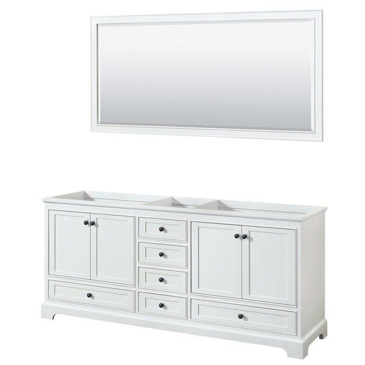 Deborah 80" Double Bathroom Vanity in White, No Countertop, No Sinks, Matte Black Trim, 70" Mirror