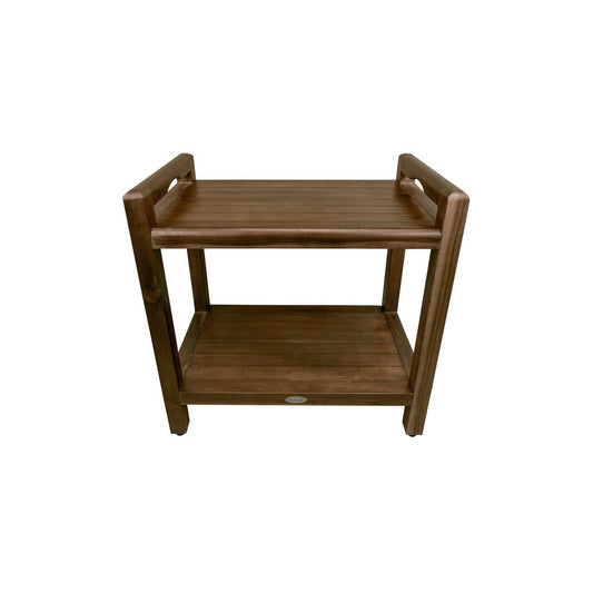 DecoTeak Eleganto 20" Woodland Brown Solid Teak Wood Shower Bench With LiftAide Arms and Shelf