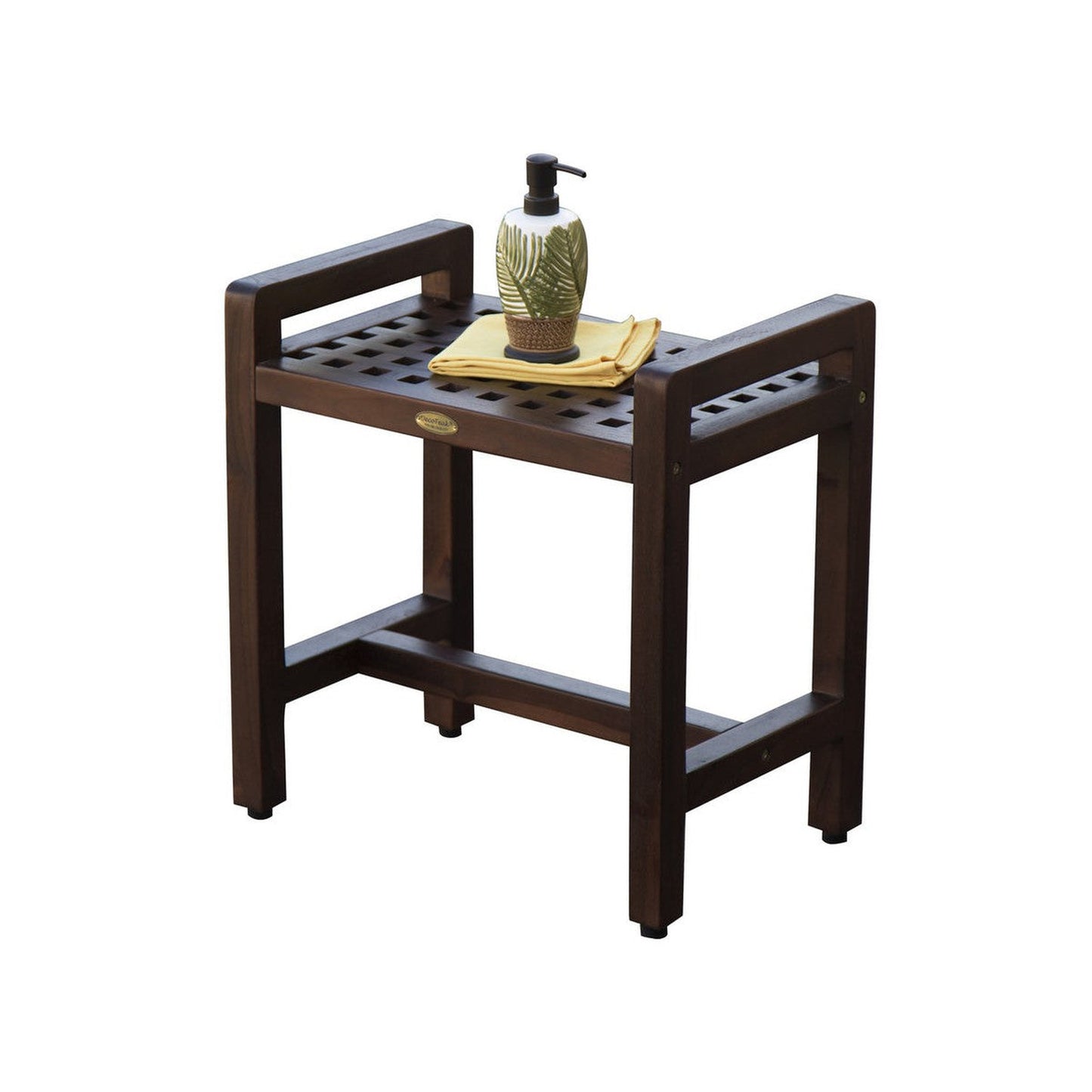 DecoTeak Espalier 20" Woodland Brown Teak Wood Shower Bench With LiftAide Arms