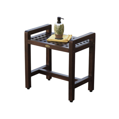 DecoTeak Espalier 20" Woodland Brown Teak Wood Shower Bench With LiftAide Arms