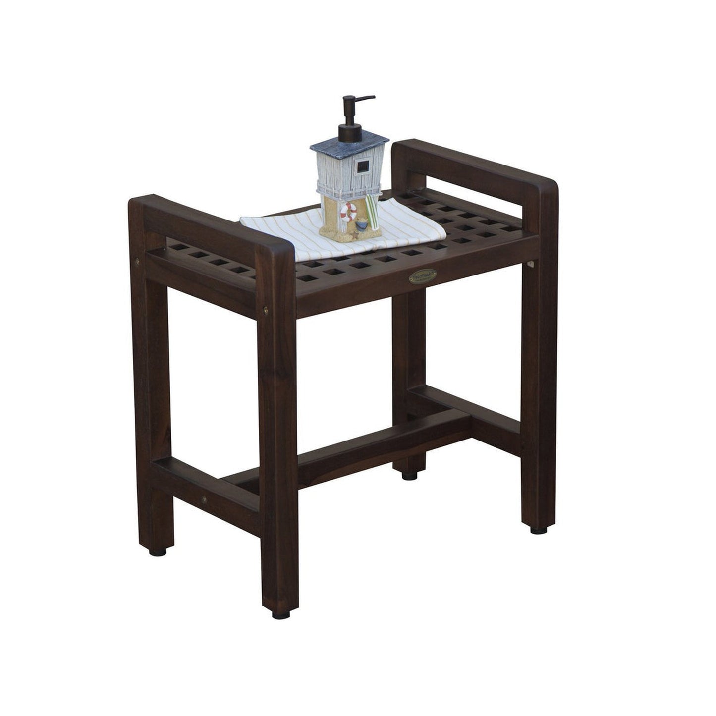 DecoTeak Espalier 20" Woodland Brown Teak Wood Shower Bench With LiftAide Arms