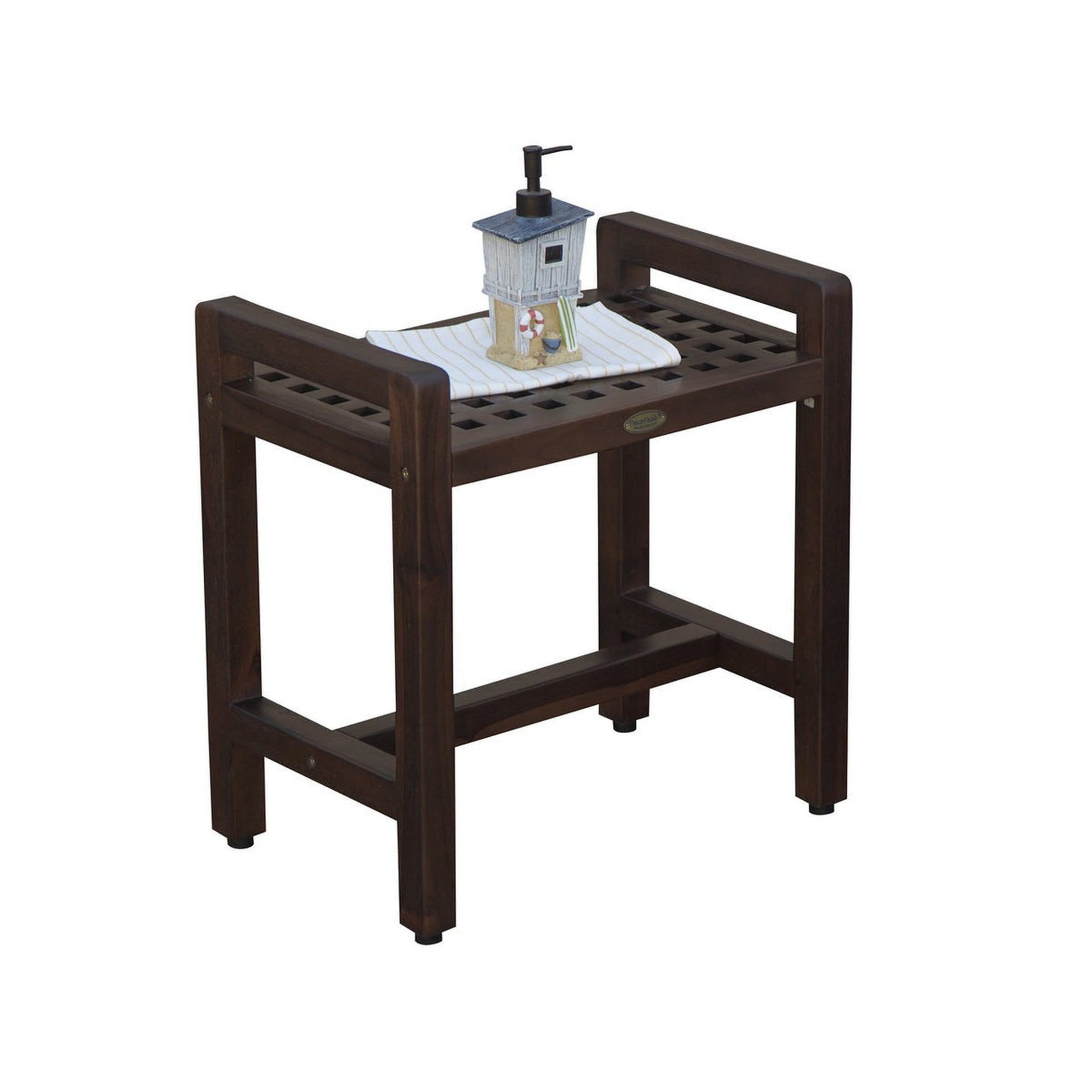 DecoTeak Espalier 20" Woodland Brown Teak Wood Shower Bench With LiftAide Arms