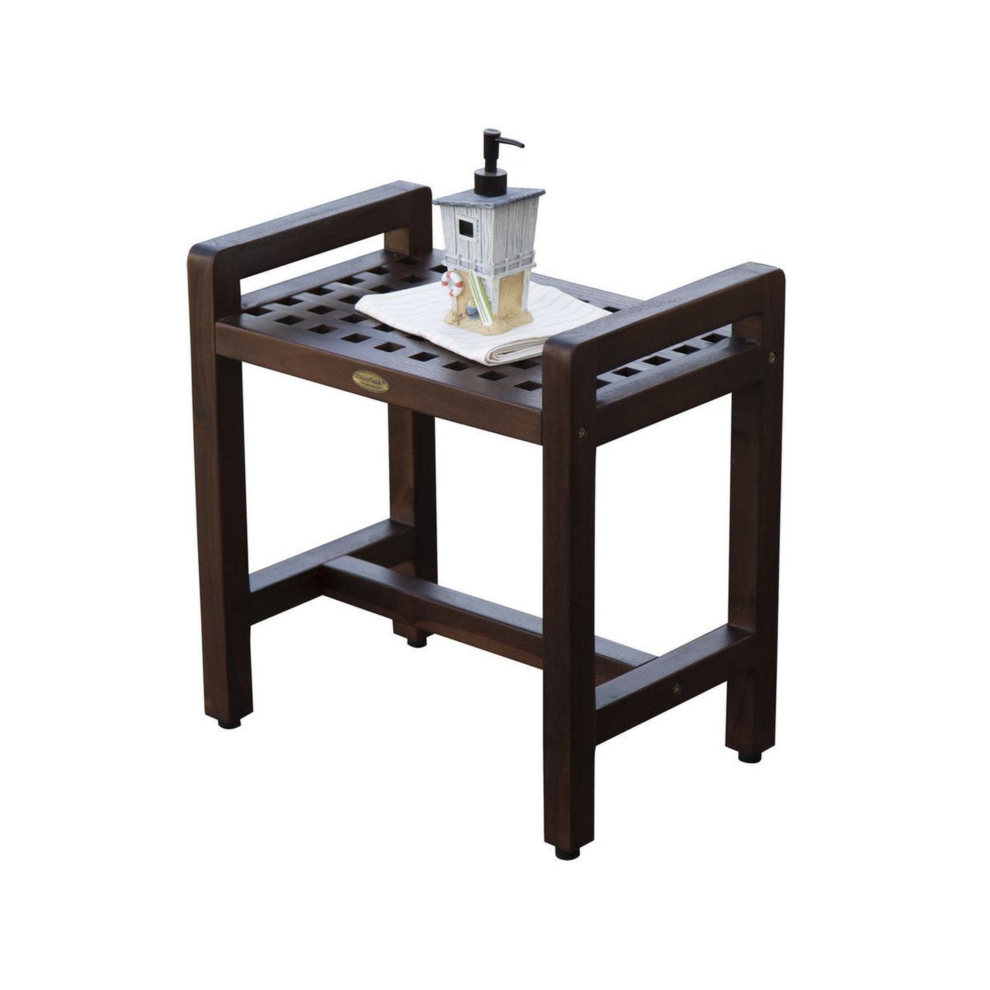 DecoTeak Espalier 20" Woodland Brown Teak Wood Shower Bench With LiftAide Arms