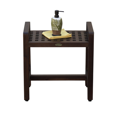 DecoTeak Espalier 20" Woodland Brown Teak Wood Shower Bench With LiftAide Arms