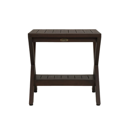 DecoTeak Obliquity 18" Woodland Brown Teak Wood Shower Bench With Shelf