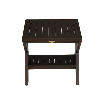 DecoTeak Obliquity 18" Woodland Brown Teak Wood Shower Bench With Shelf