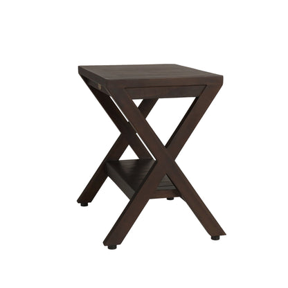 DecoTeak Obliquity 18" Woodland Brown Teak Wood Shower Bench With Shelf