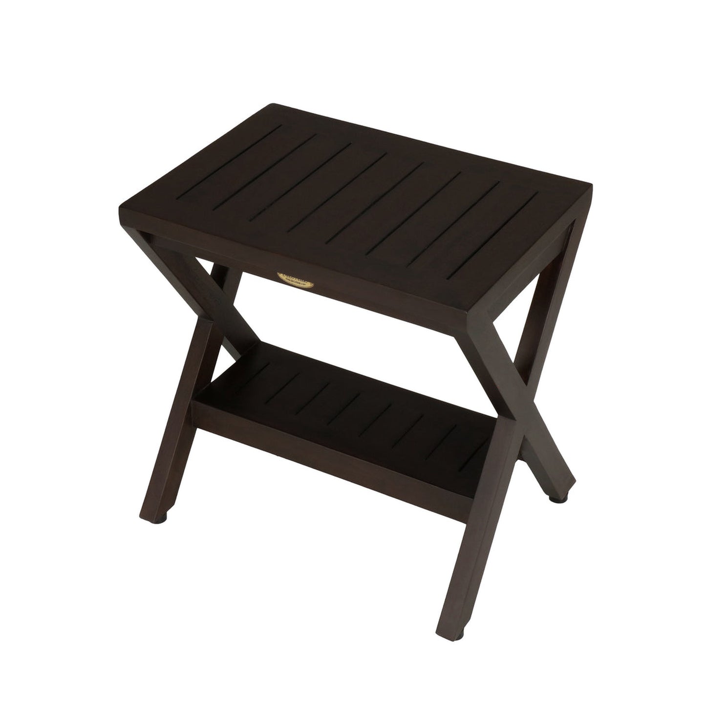 DecoTeak Obliquity 18" Woodland Brown Teak Wood Shower Bench With Shelf