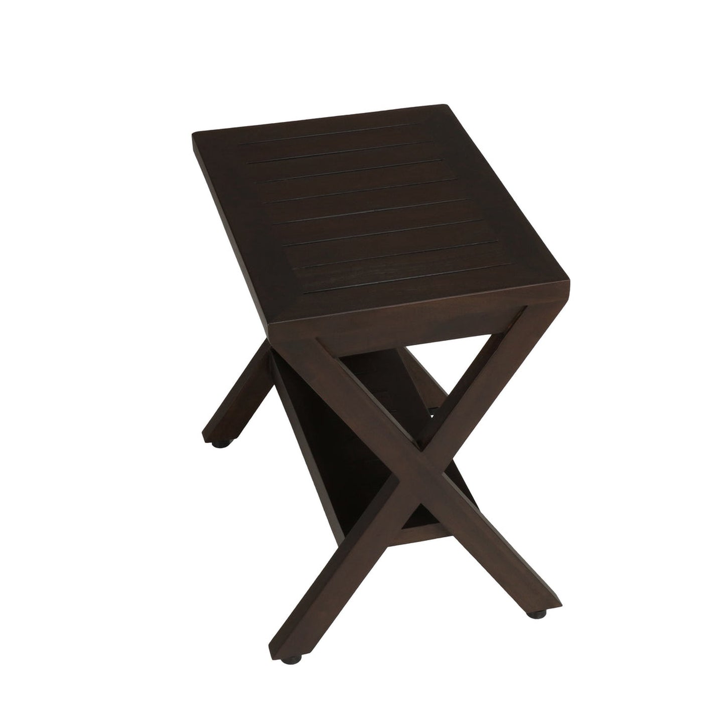 DecoTeak Obliquity 18" Woodland Brown Teak Wood Shower Bench With Shelf