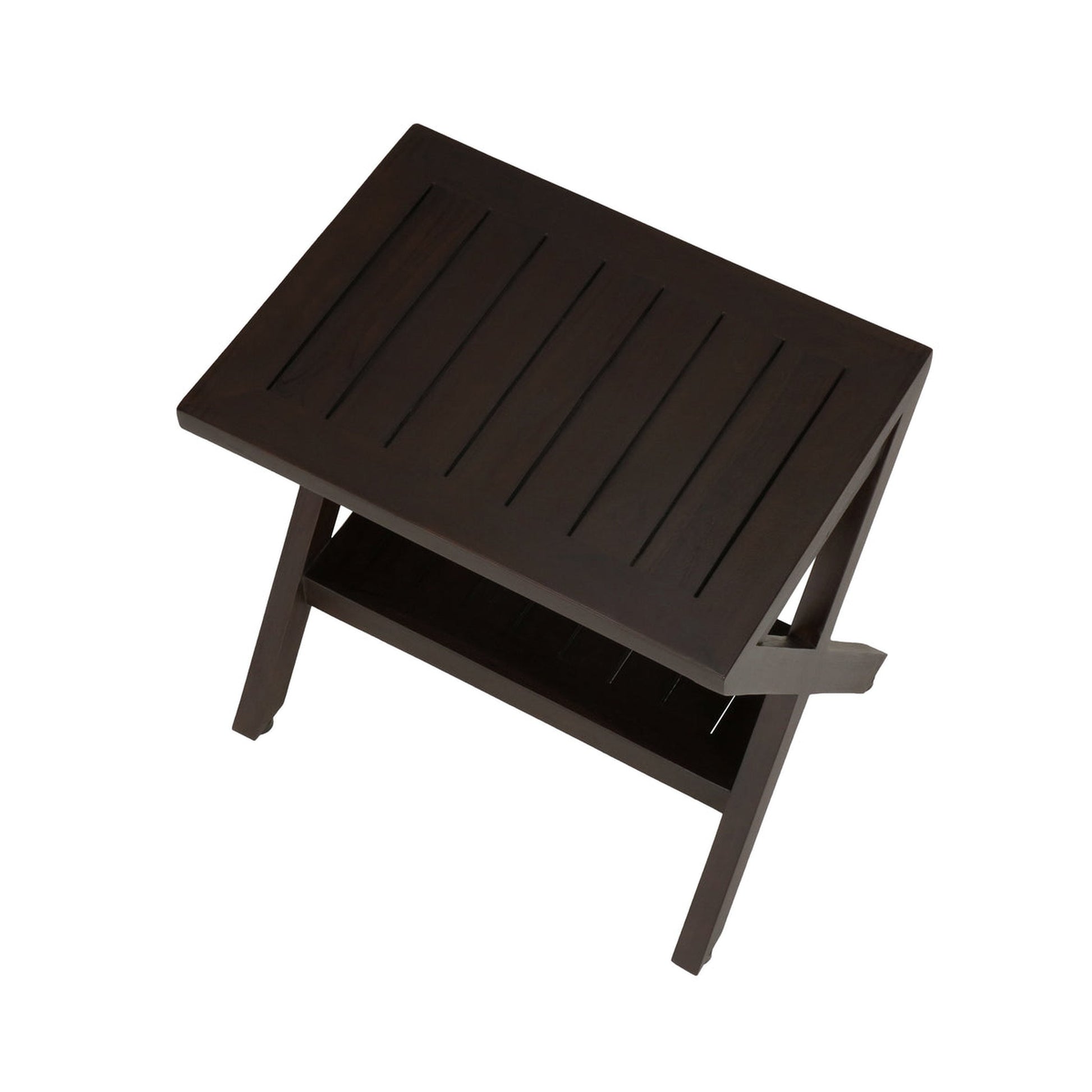 DecoTeak Obliquity 18" Woodland Brown Teak Wood Shower Bench With Shelf