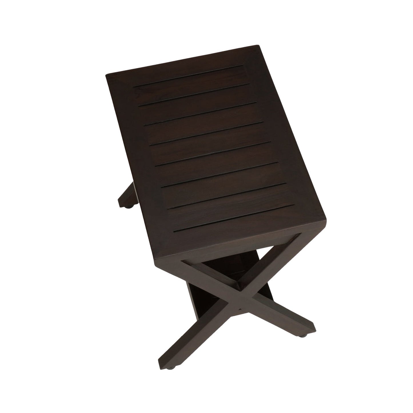 DecoTeak Obliquity 18" Woodland Brown Teak Wood Shower Bench With Shelf